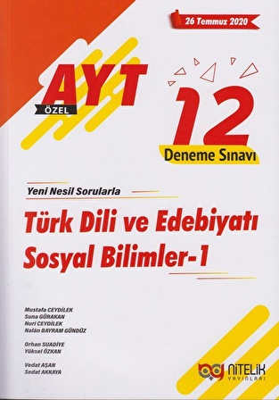 Nitelik Yayınları AYT Türk Dili ve Edebiyatı Sosyal Bilimler 1 12 Deneme Sınavı