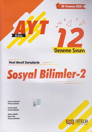 Nitelik Yayınları AYT Sosyal Bilimler-2 Özel 12 Deneme Sınavı
