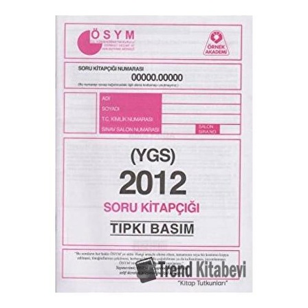 2012 YGS ÖSYM Tıpkı Basım Soru Kitapçığı