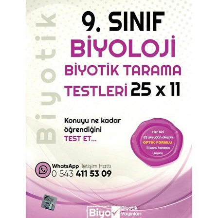 9. Sınıf Biyoloji 25 x 11 Biyotik Tarama Testleri