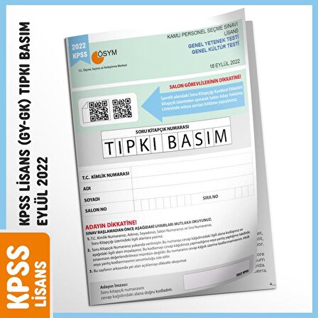 2022 Eylül KPSS Lisans ÖSYM Çıkmış Soru Tıpkı Basım Türkiye Geneli Dijital Çözümlü Kitapçığı