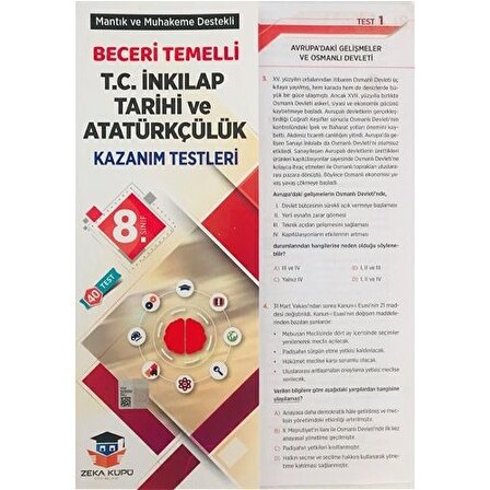 Zeka Küpü Yayınları 8. Sınıf T.C. İnkılap Tarihi ve Atatürkçülük Beceri Temelli Kazanım Testleri