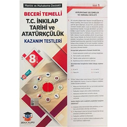 Zeka Küpü Yayınları 8. Sınıf T.C. İnkılap Tarihi ve Atatürkçülük Beceri Temelli Kazanım Testleri