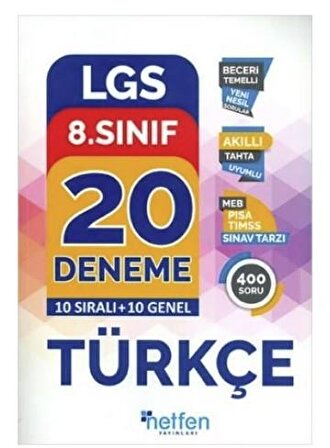 Netfen Yayınları 8. Sınıf Lgs 20 Türkçe Deneme