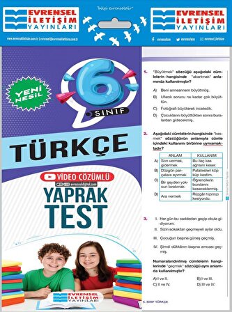 6. Sınıf Türkçe Video Çözümlü Yaprak Test