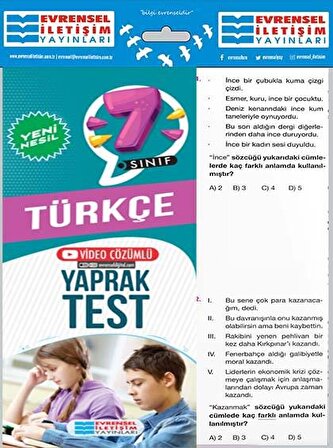 7. Sınıf Türkçe Video Çözümlü Yaprak Test