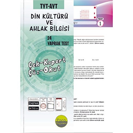 TYT-AYT Din Kültürü ve Ahlak Bilgisi Yaprak Testleri Çek Kopart