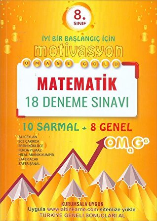 8. Sınıf Omage Motivasyon Matematik 18 Deneme Sınavı (10 Sarmal + 8 Genel)