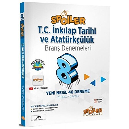8. Sınıf T.C İnkılap Tarihi Ve Atatürkçülük Spoiler 40 Deneme Spoiler Yayınları