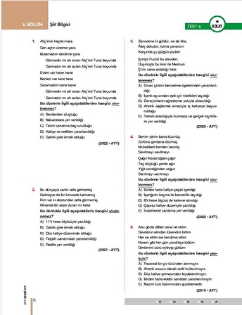 AYT Edebiyat Konularına ve Zorluk Derecelerine Göre Çıkmış Soru ve Çözümleri