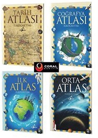 İlköğretim Atlas Seti / Coğrafya, Tarih, Orta ve İlk Atlas 4 Kitap Set / Komisyon