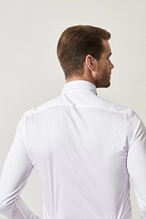Erkek Beyaz Beyaz Damatlık Ata Yaka Tailored Slim Fit Dar Kesim Gömlek