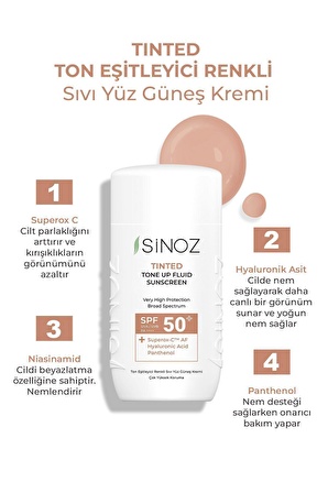 Sinoz Spf50 Tinted Sıvı Yüz Güneş Kremi - Yeni Nesil Güneş Filtreleri İle Hibrit Formül 50ml