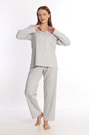 ETOİLE Pamuklu Uzun Kol Önden Düğmeli Kadın Pijama Takımı