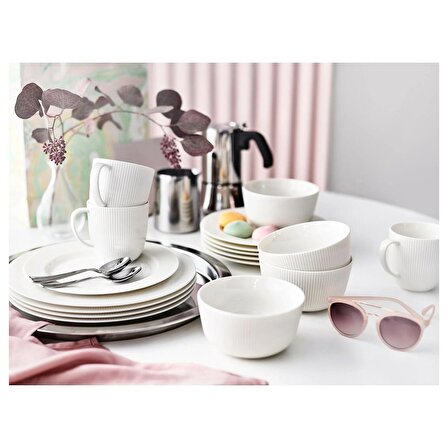 24 Parça OFANTLIGT Yemek Takımı MeridyenDukkan Beyaz Renk Modern Klasik Set Feldispat Porselen 