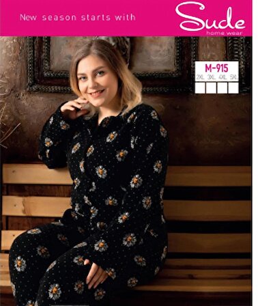 Sude M-915 Papatya Desenli Battal Gömlek Polar Kadın Pijama Takımı