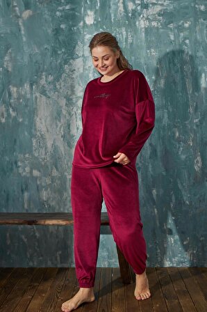 Mihra 13203-3 Soft Kadife Büyük Beden Battal Pijama Takım