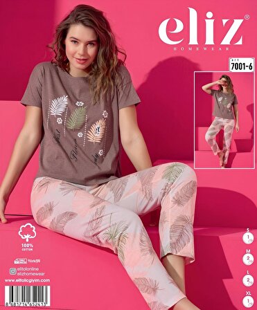 Eliz 7001-6 Pamuk Kısa Kol Kadın Pijama Takımı