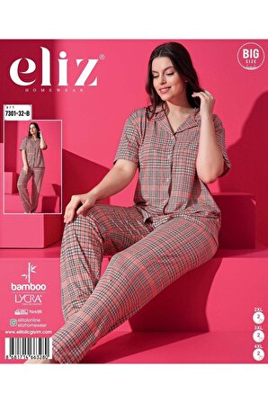 Eliz 7301-32-B Bambu Battal Düğmeli Kadın Pijama Takımı