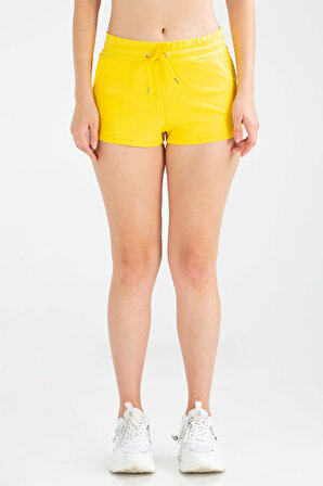 Sarı Regular Pamuklu Yandan Cep Kadın Şort SE0070 | XL