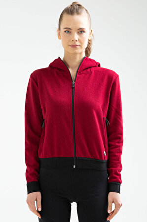Bordo Slim Fit Pamuklu Kapüşonlu Kadın Sweatshirt SC0962 | XL