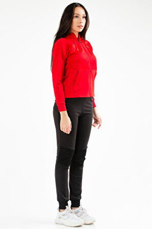 Kırmızı Slim Fit Dalgıç Kumaş Kapüşonlu Kadın Eşofman Takımı SA2378 | XL