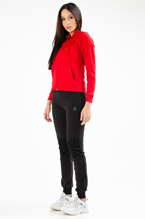 Kırmızı Slim Fit Dalgıç Kumaş Kapüşonlu Kadın Eşofman Takımı SA2378 | XL