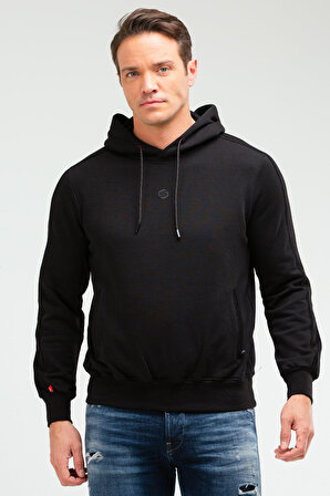 Siyah Regular Pamuklu Kapüşonlu Erkek Sweatshirt XC2224 | XL