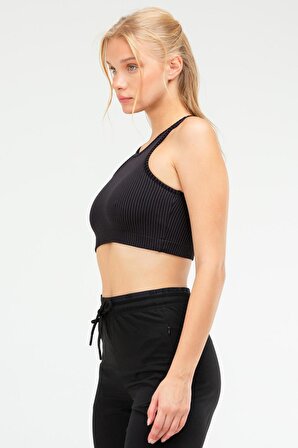 Antrasit Slim Fit Çizgili Açık Yaka Kadın Seamless Sporcu Sütyeni Bra SF0607 | L