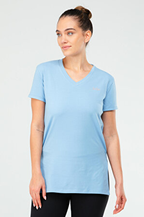 Mavi Slim Fit Pamuklu V Yaka Kısa Kol Kadın Tişört SF0390-1 | XS