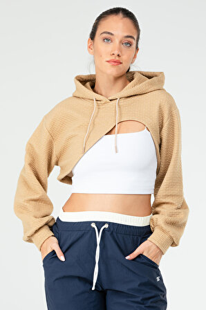 Taş Regular Kareli Kapüşonlu Crop Kadın Sweatshirt SC1185 | M