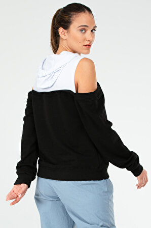 Siyah Regular Pamuklu Kapüşonlu Kadın Sweatshirt SC1178 | XL
