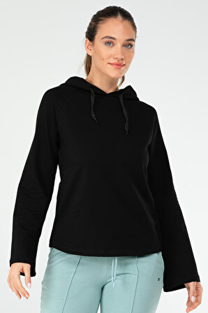 Siyah Regular Pamuklu Kapüşonlu Kadın Sweatshirt SC1176 | M
