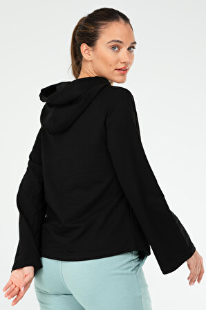 Siyah Regular Pamuklu Kapüşonlu Kadın Sweatshirt SC1176 | M