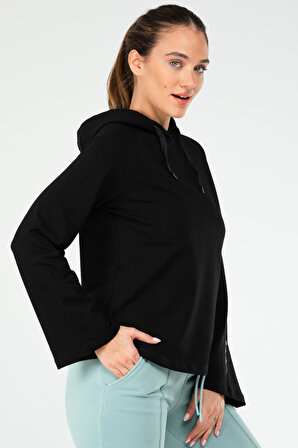 Siyah Regular Pamuklu Kapüşonlu Kadın Sweatshirt SC1176 | S