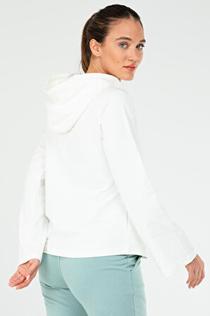 Ekru Regular Pamuklu Kapüşonlu Kadın Sweatshirt SC1176 | XL