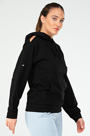 Siyah Regular Pamuklu Kapüşonlu Kanguru Cep Kadın Sweatshirt SC1179 | M