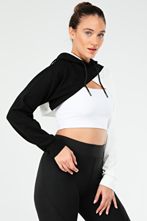 Siyah Regular Pamuklu Kapüşonlu Crop Kadın Sweatshirt SC1180 | XL