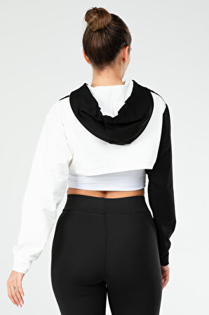 Siyah Regular Pamuklu Kapüşonlu Crop Kadın Sweatshirt SC1180 | XL