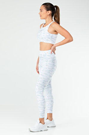 Beyaz Slim Fit Micro Yüksek Bel Toparlayıcı Kadın Tayt Takım SB0846 | M