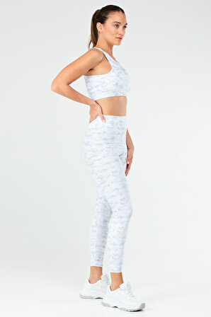 Beyaz Slim Fit Micro Yüksek Bel Toparlayıcı Kadın Tayt Takım SB0846 | M