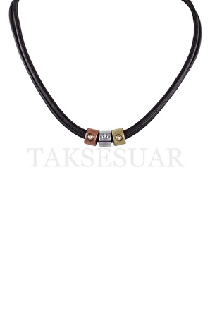 Kolye Deri Choker Taşlı Metal Boncuklar Tasarım