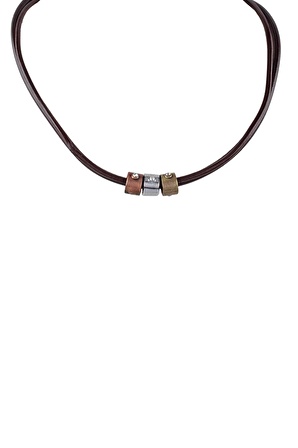 Kolye Deri Choker Taşlı Metal Boncuklar Tasarım