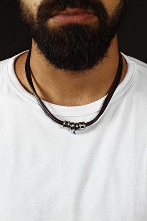 Kolye Deri Choker Metal Boncuklar ve Çivi Tasarım