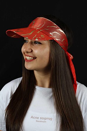 Kadın Plaj Şapkası Desenli Tasarım Arkadan Bağlamalı Model