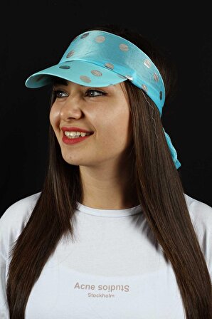 Kadın Plaj Şapkası Puantiye Tasarım Arkadan Bağlamalı Model