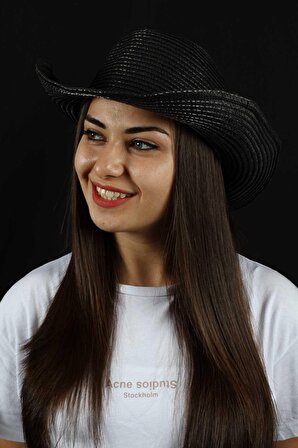 Kadın ve Erkek Şapka Hasır Yazlık Kovboy Modeli Sade Tasarım