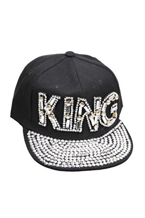 Kadın Hip-Hop Modeli King Tasarım Taşlı Şapka Ayarlanabilir Ölçü
