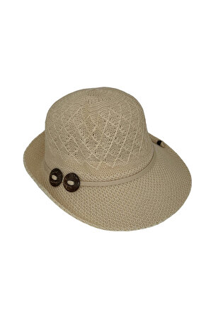 Beoje Kadın Şapkası Hasır Desenli Ahşap Fiyonk Model AKDSP-0052 AKDSP-0052