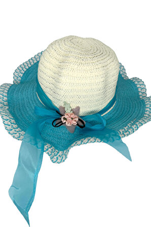 Beoje Kadın Şapkası Hasır Desenli Çiçekli Fiyonk Model AKDSP-0056 AKDSP-0056